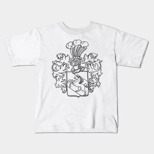 Shedenhelm Family Crest, Line Drawing with Black Ink Kids T-Shirt